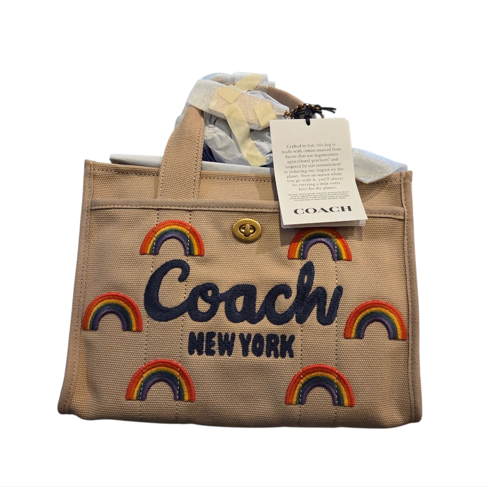 SOLD  NEW Cargo Tote 26 Canvas Bag With Rainbow Embroidery. Pride Trendy Chic - Picture 8 of 14